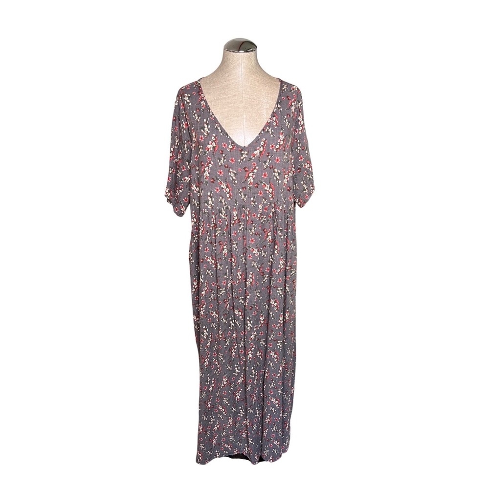 SHEIN Curve 3XL Gray Ditsy Floral V-Neck Babydoll Maxi Dress Plus Size
